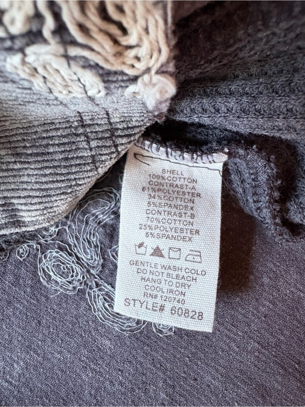 Blue Gray Floral Hooded Corduroy Shacket - Picture 7 of 9